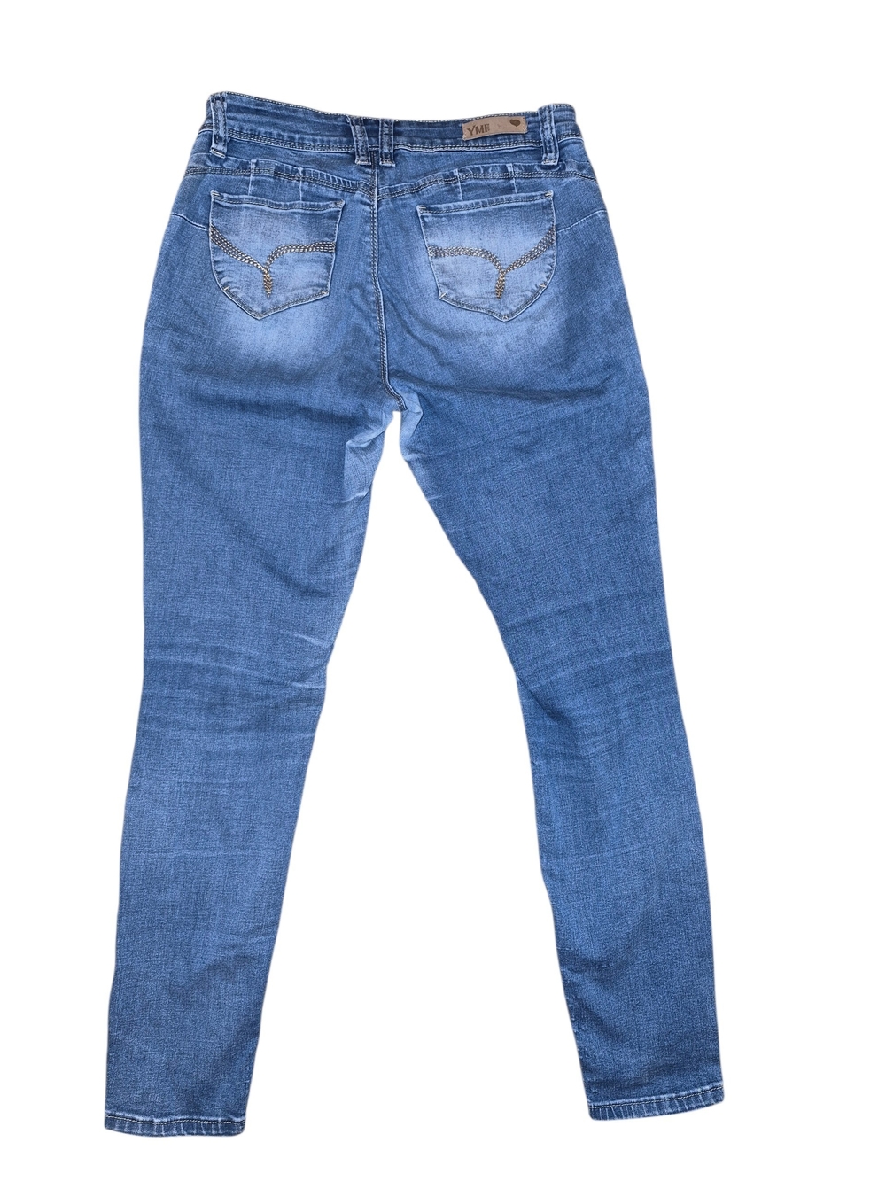 Classic Mid Blue Skinny Jeans with Embellished Back Pockets